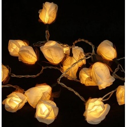 Guru-Shop LED-Lichterkette Papier Rosen LED Lichterkette 20 Stk. – Rose weiß weiß