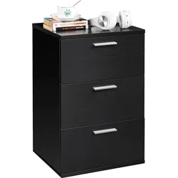 Yaheetech Nachtschrank Kommode mit 3 Schubladen, Nachttisch Schrank in schwarz, Nachtkommode 40cm x 39cm x 59cm LBH