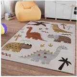 SMART KIDS Kinderteppich »T-Rex & Friends«, rund, 10 mm Höhe, Moderner Spielteppich, strapazierfähig, pflegeleicht, Konturenschnitt beige