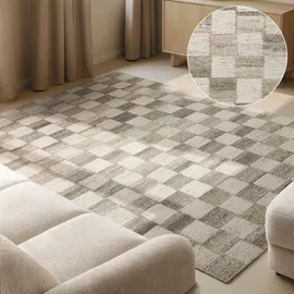 vikosa Quadra, beige Creme braun), B:200cm H:15mm L:300cm, Wolle, Teppiche, Handgemacht, Kariert, Karo, Natur, Wolle, Wohnzimmer,Schlafzimmer