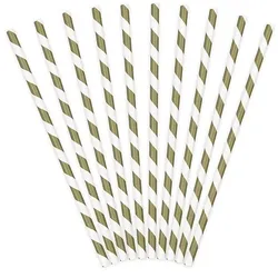 10 Gestreifte Papier Strohhalme gold 19,5cm