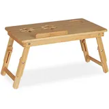 Relaxdays Laptoptisch, klappbarer Betttisch aus Bambus, höhenverstellbar & neigbar, Lüftungsschlitze & Schublade, natur