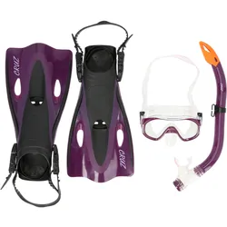 Taucherbrille CRUZ "Cebu" Gr. S, lila (dunkellila), Sportbrillen, S/M, mit Flossen, Schnorchel und Taucherbrille