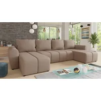 Wohnlandschaft Cleo U mit Schlaffunktion - U-Form Couch, Ecksofa mit Bettkasten, Couchgranitur mit Bettfunktion, Polsterecke, Big Sofa (Beige (Soro... - Beige