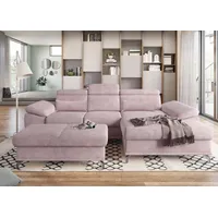 Ecksofa SIT & MORE "Cabrio L-Form, mit Sitztiefenverstellung, Arm- und Kopfteilverstellung", rosa (rose), B:295cm H:87cm T:180cm, 100% Polyester, Sofas, 2 Nierenkissen, Federkern, optional Bettfunktion und Stauraum