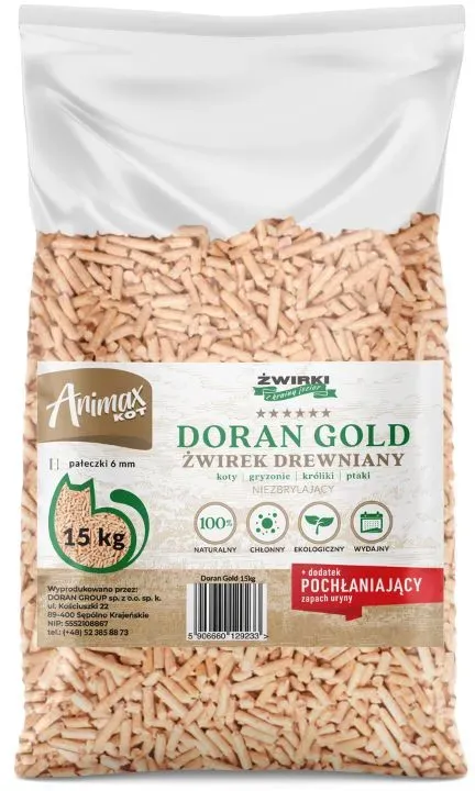 Doran Gold Holzstreu für Katzen, Meerschweinchen und Kaninchen – PELLETS 15 kg
