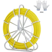 Vevor Fiberglas Kabel Rad Ø6,35mm x 129,5m Glasfaserstab inkl. Stahlhaspel Handschuhe Bremsgriff Metall-Zugköpfe Fischband -40°C bis +80°C Einziehhilfe Einziehband Einziehspirale