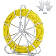 Vevor Fiberglas Kabel Rad Ø6,35mm x 129,5m Glasfaserstab inkl. Stahlhaspel Handschuhe Bremsgriff Metall-Zugköpfe Fischband -40°C bis +80°C Einziehhilfe Einziehband Einziehspirale