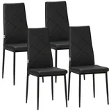 HOMCOM Esszimmerstühle 4er Set Küchenstuhl mit Rückenlehne, Kunstleder, Polsterstuhl mit Fußpolster, Wohnzimmerstuhl, Stühle mit Stahlbeine für Esstisch, Schwarz