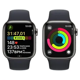 Apple Watch Series 9 GPS + Cellular 41 mm Edelstahlgehäuse graphit, Sportarmband mitternacht S/M