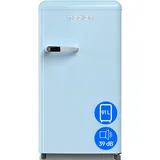 MEDION Retro Kühlschrank (91 Liter, 91cm Höhe (höhenverstellbare Füße), höhenverstellbare Glasablagen, transparente Gemüseschublade, freistehend, Türanschlag rechts, Metall Türgriff, MD37800) blau