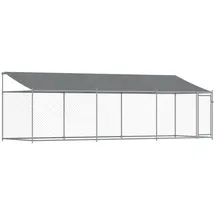 vidaXL Hundezwinger, mit Dach Tür, Grau Verzinkter Stahl