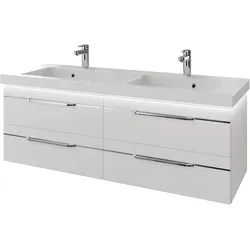 Waschtisch SAPHIR "Serie Balto Mineralmarmor-Waschtisch mit Unterschrank, 147,8 cm breit", weiß (weiß hochglanz, weiß hochglanz), B:148,2cm H:55,6cm T:50,8cm, Waschtische, Doppel-Waschplatz mit 4 Schubladen, in verschiedene Ausführungen