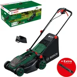 Bosch Akku-rasenmäher Rotak 18v2-38 (ohne Akku, Schnittbreite: 38 Cm, Schnitthöhe: 30-75 Mm, 40 L Stoff-grasfangkorb, Mulchstopfen, Zusätzliches Ersatzmesser)