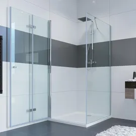 IMPTS Eckdusche mit Falttür rechts 100 x 185 cm silber transparent Duschwanne