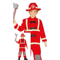FIESTAS GUIRCA Feuerwehr Kostüm Kinder u. Teenagers - Alter Jungen Mädchen 7-9 Jahre - Kostüm Feuerwehrmann Kinder - Rotes Feuerwehr Anzug Feuerwehrfrau Kostüm Karneval, Fasching Kostüm Kinder