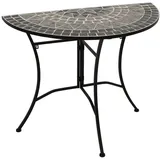 DEGAMO SIENA Gartentisch halbrund 90 x 45 x 75 cm Mosaik grau/Weiss