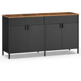 Songmics Aufbewahrungsschrank Metall 141 x 76 x 40 cm schwarz mit 2 Türen