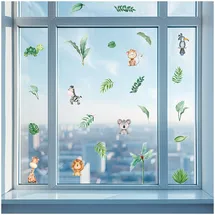 yabaduu Fensterbilder 3x DIN A4 Bögen Fensterfolie Sticker für Kinder Badezimmer Kinderzimmer Wohnzimmer Aufkleber Fensteraufkleber wasserfest Y076 (02 Dschungeltiere)