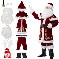 RIKCAT Weihnachtsmann-Kostüm in Übergröße, Weihnachten, 12-teilig, Deluxe-Samt-Weihnachtsmann-Anzug für Erwachsene, Teenager-Kostüm für Damen und Herren A,5XL.