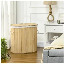 Homcom Wäschekorb mit Deckel Griff 2 Abschnitten Bambus