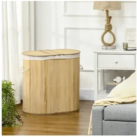 Homcom Wäschekorb mit Deckel Griff 2 Abschnitten Bambus