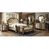 Xlmoebel Schlafzimmer-Set Barockes Schlafzimmermöbel-Set in edlem Design und Handarbeit, (7-tlg., Bett + 2x Nachttische + Hochschrank + Kommode + Spiegel + Hocker), Hergestellt in Europa goldfarben