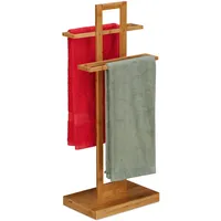 Relaxdays Handtuchhalter stehend, Badetuchhalter Bambus, 2-armig, Bad Handtuchständer, HxBxT: