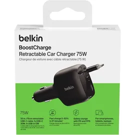 Belkin Kfz-Ladegerät 75W mit einziehbarem USB-C-Kabel Schwarz