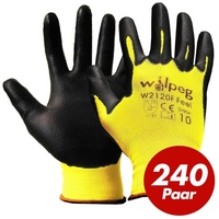 wilpeg® Nitril-Handschuhe WILPEG W2120F Nylon-Strickhandschuhe PU Feel für Garten - VPE 240 Paar (Spar-Set) gelb|schwarz