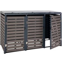 Mendler Mülltonnenbox HWC-K14, WPC/ Metall, für 3 Mülltonnen bis 240 Liter, abschließbar