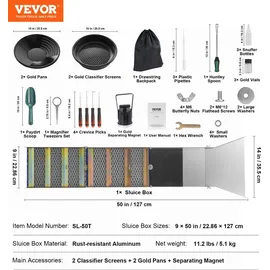 Vevor Goldwaschpfanne Goldwannenbecken Set 22,86 x 127 cm Aluminium Goldpfanne für Goldwaschen Goldwannenbecken für Nugget Bergbau Wanne Gold Pan Sand Gold Bergbau Manuelle Goldwaschanlage Ausgräbt