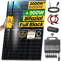 epp.solar Balkonkraftwerk 3000W Komplett Steckdose, TSOL MP 3000W WIFI Wechselrichter Smart Meter- 6x500W Bifaziale Solarpanel