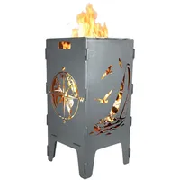 Feuerkorb mit Segelboot & Kompass-Motiv aus 3 mm Stahl Feuertonne Feuerstelle