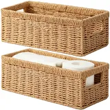 Vagusicc Weiden-Aufbewahrungskorb, Papierseil-Weidenkörbe mit Griffen, Toilettenpapierkorb für Toilette, Tanktop, kleine Weidenkörbe zum Organisieren von Regalen, 2 Stück, Natur