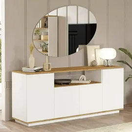 Dmora Sideboard Nekkar 180 x 45 x 75 cm Eiche Weiß
