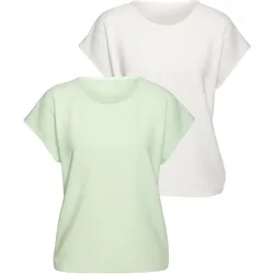Kurzarmshirt VIVANCE "mit dezentem Jacquard-Muster", Damen, Gr. 32/34, lime, creme, Stoff, Obermaterial: 80% Polyester, 16% Viskose, 4% Elasthan, unifarben, modisch, bequem normal, Rundhals, Kurzarm, Shirts, aus pflegeleichter Qualität