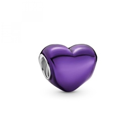 PANDORA Moments Violettes Metallic-Herz Charm aus Sterling Silber und transparenter violetter Emaille verziert - Kompatibel Moments Armbänder - 799291C01