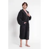 Bruno Banani Herrenbademantel Clement, ideal für Sauna & Spa, Hotelbademantel, Morgenmantel, Langform, Walkfrottier, Kapuze, Gürtel, 100% Baumwolle, einfarbig, glänzende Streifen-Bordüre, Taschen, S-4XL grau S | 120 cm