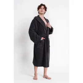 Bruno Banani Herrenbademantel Clement, ideal für Sauna & Spa, Hotelbademantel, Morgenmantel, Langform, Walkfrottier, Kapuze, Gürtel, 100% Baumwolle, einfarbig, glänzende Streifen-Bordüre, Taschen, S-4XL grau S | 120 cm