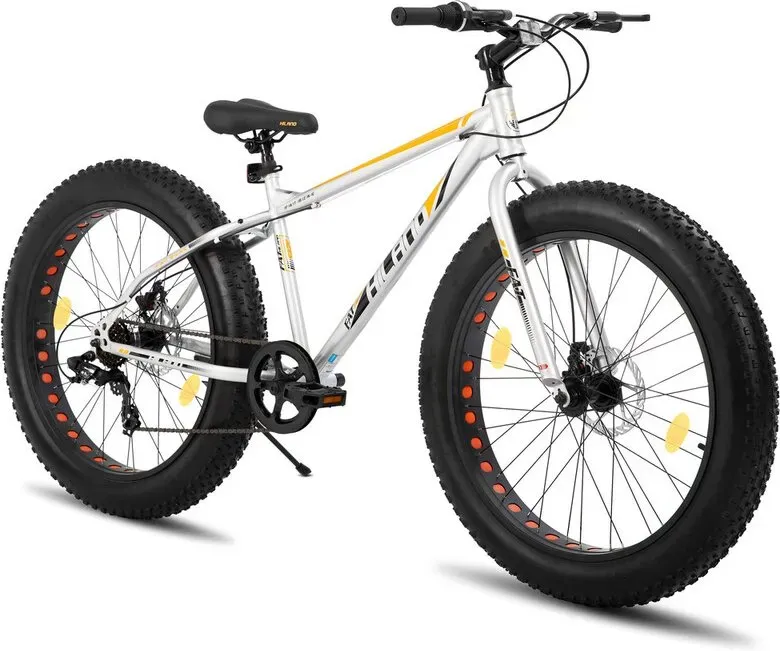 HILAND Roon Kinder-Mountainbike für Jungen und Mädchen, Fat-Tire-Reifen, Shimano 7-Gang-Schaltung, doppelte Scheibenbremse, silber, 26 Zoll