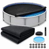 Mucola Pool-Abdeckplane Solarfolie Pool Solarplane Ösen Poolheizung Wärmeplane Poolabdeckung (Set mit Folie und Locheisen, Set bestehend aus Solarfolie und 10 Kunststoff Ösen mit Locheisen), aus PVC schwarz Ø 366 cm