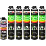 Isolbau Bauschaum-Set - Inkl. 5 x 1K Montageschaum B2 Pistolenschaum mit hervorragender Schall und Wärmedämmung (je 750 ml) & 1 x PU-Schaum-Reiniger (500 ml), Dämmen