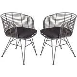 SAM 2er Set Rattanstuhl Nairobi, Farbe Anthrazit, inklusive Sitzkissen, Korbstuhl mit Metallfüßen, Geflechtstuhl/Eisenstuhl im Retro-Design, Esszimmerstuhl mit Armlehnen