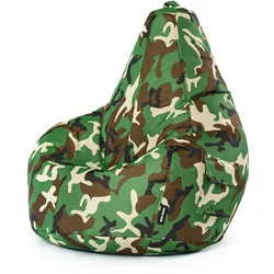 Green Bean© Sitzsack mit Rückenlehne "Cozy" 80x70x90cm - Gaming Chair mit 230L Füllung - Bean Bag Gamingstuhl Camouflage Grün