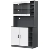 DOPWii Küchenbuffet 100x47x187cm,Küchenschrank,Höhenverstellbare seitliche Ablagefächer Küchen-Highboard,Freistehend,Buffet mit LED-Beleuchtung & Kabellöchern grau