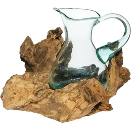 WOGEKA - Wurzelholz Kanne Glas Vase Wurzel Holz Teakholz Krug L
