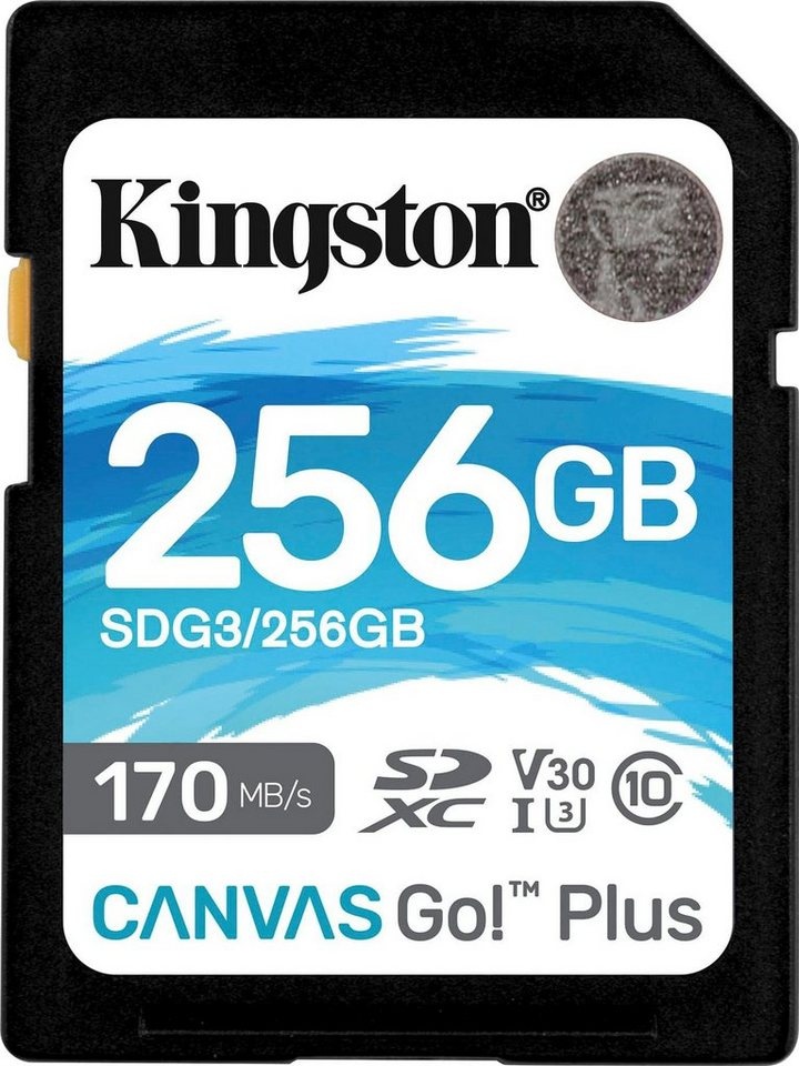 Kingston Canvas Go Plus SD 256GB Speicherkarte (256 GB, Video Speed Class 30 (V30)/UHS Speed Class 3 (U3), 170 MB/s Lesegeschwindigkeit) schwarz