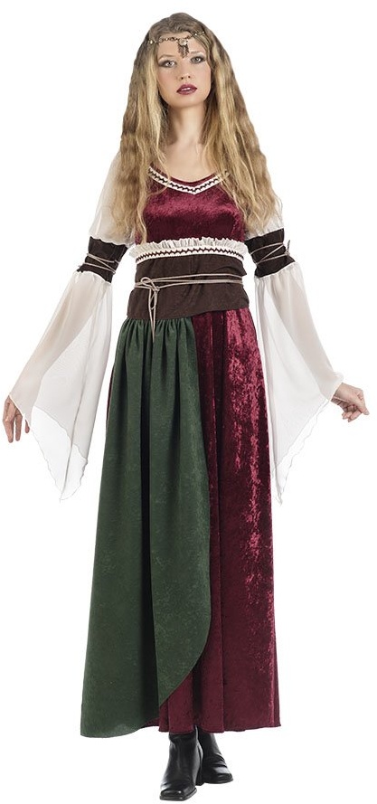 Limit Sport EA242 M Elbenwald Mittelalter Damen Kostüm Kleid mit Schärpe Prinzessin Xena 2-TLG. rot weiß braun, Mehrfarbig