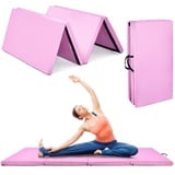 COSTWAY 240 x 120 x 5 cm Weichbodenmatte, Gymnastikmatte klappbar, Yogamatte mit Klettverschluss und 2 Tragegriffe, Turnmatte, Klappmatte, Fitnessmatte für Gymnastik, Yoga, Training Zuhause (Pink)